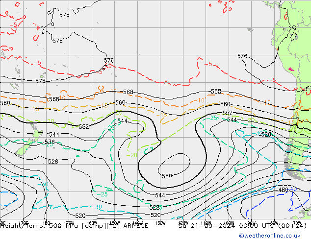 Yükseklik/Sıc. 500 hPa ARPEGE Cts 21.09.2024 00 UTC