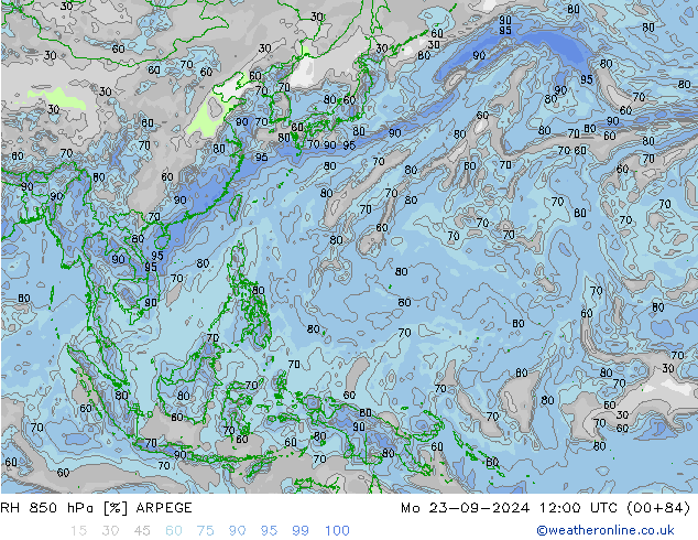 RH 850 hPa ARPEGE Po 23.09.2024 12 UTC