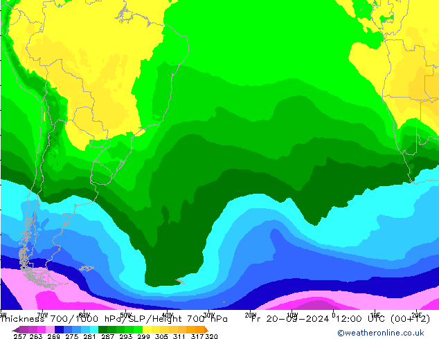 Schichtdicke 700-1000 hPa ARPEGE Fr 20.09.2024 12 UTC