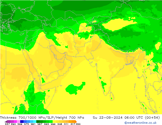 Thck 700-1000 hPa ARPEGE Ne 22.09.2024 06 UTC