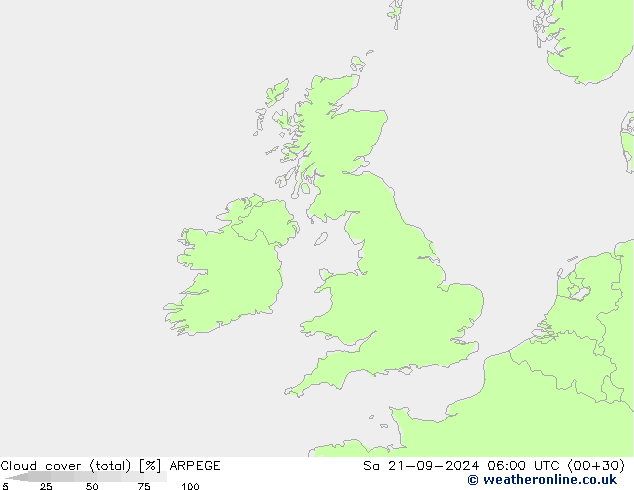 Nuages (total) ARPEGE sam 21.09.2024 06 UTC