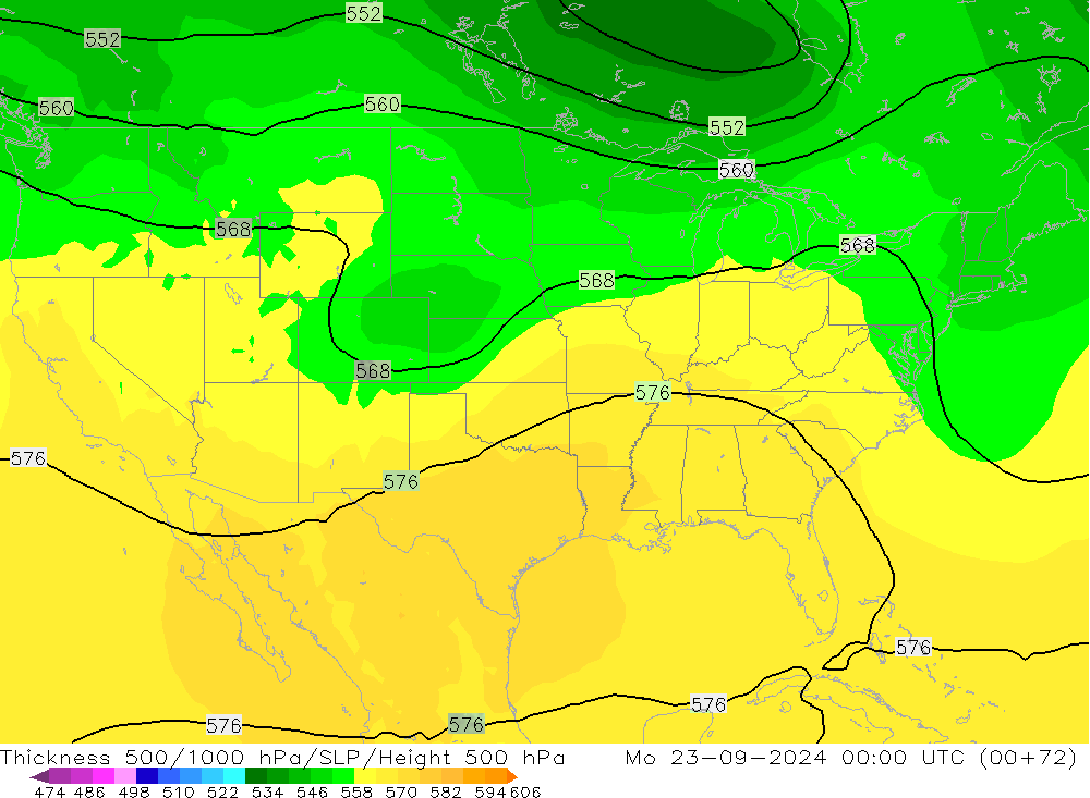 500-1000 hPa Kalınlığı ARPEGE Pzt 23.09.2024 00 UTC