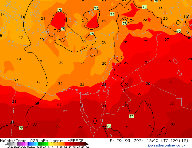 Géop./Temp. 925 hPa ARPEGE ven 20.09.2024 15 UTC