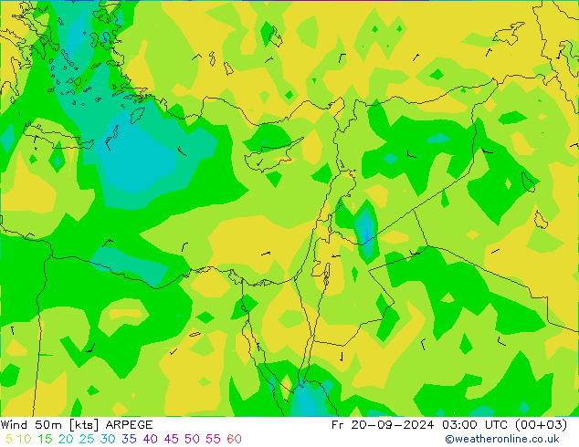 Wind 50 m ARPEGE vr 20.09.2024 03 UTC