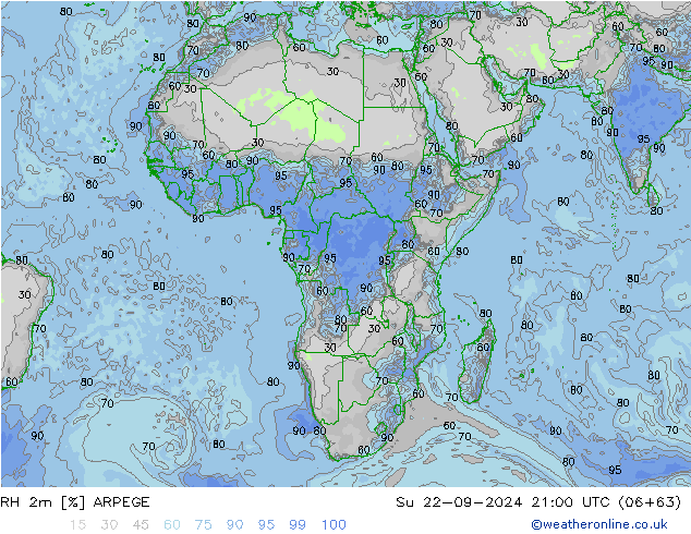 RH 2m ARPEGE Su 22.09.2024 21 UTC