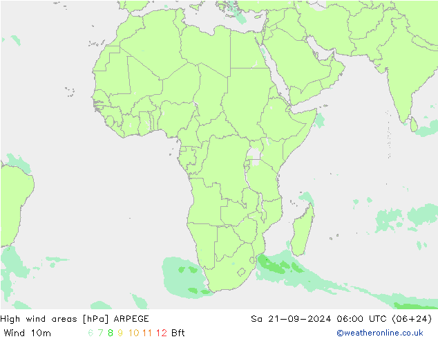 Windvelden ARPEGE za 21.09.2024 06 UTC