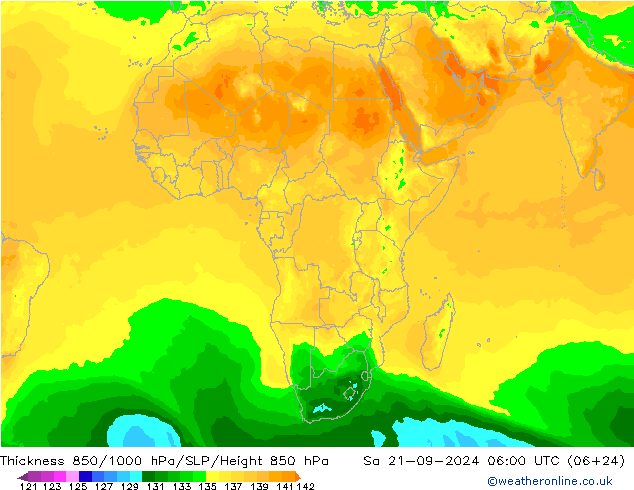 Thck 850-1000 hPa ARPEGE Sa 21.09.2024 06 UTC