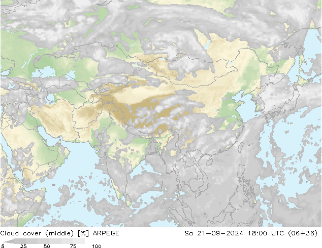 Cloud cover (middle) ARPEGE Sa 21.09.2024 18 UTC