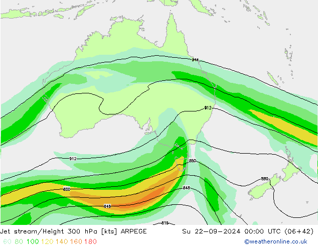 Jet stream/Height 300 hPa ARPEGE Su 22.09.2024 00 UTC