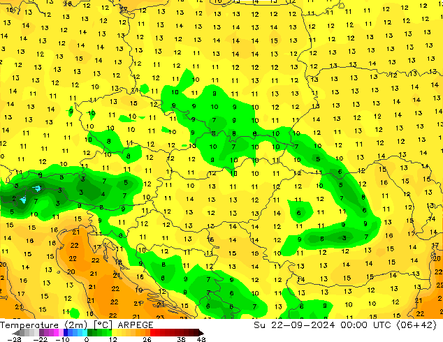 Sıcaklık Haritası (2m) ARPEGE Paz 22.09.2024 00 UTC