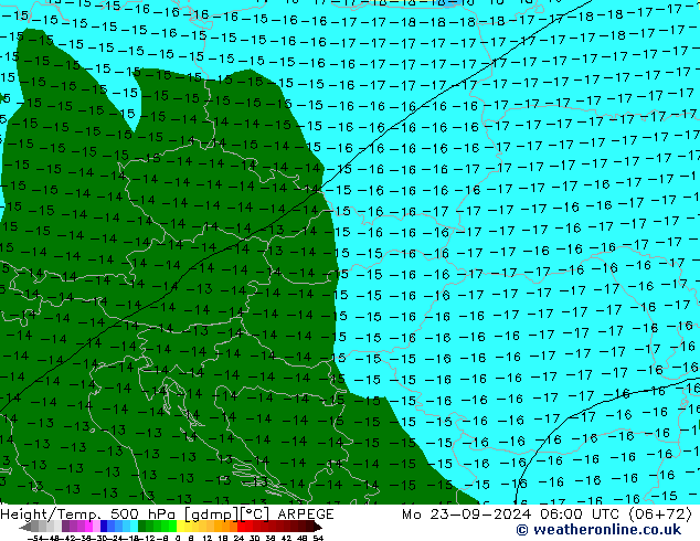Yükseklik/Sıc. 500 hPa ARPEGE Pzt 23.09.2024 06 UTC