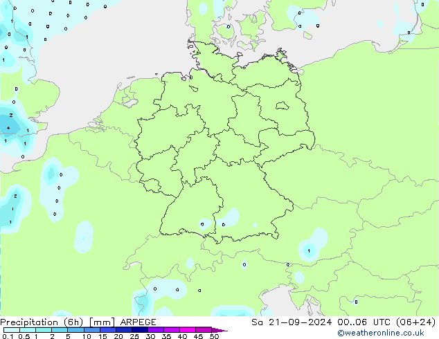 осадки (6h) ARPEGE сб 21.09.2024 06 UTC