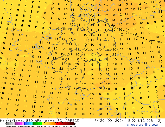 Height/Temp. 850 hPa ARPEGE Fr 20.09.2024 18 UTC