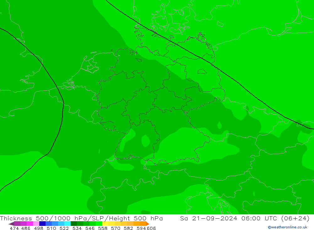 Thck 500-1000hPa ARPEGE sam 21.09.2024 06 UTC