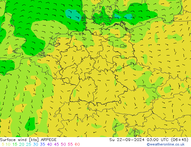 ветер 10 m ARPEGE Вс 22.09.2024 03 UTC