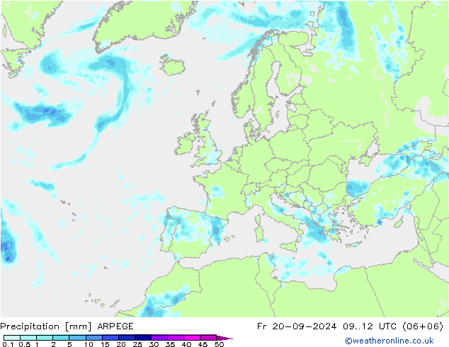 Precipitation ARPEGE Fr 20.09.2024 12 UTC