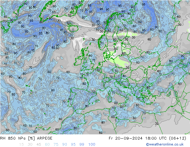 RH 850 hPa ARPEGE Fr 20.09.2024 18 UTC