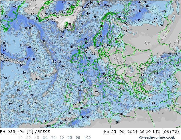 RH 925 hPa ARPEGE Mo 23.09.2024 06 UTC