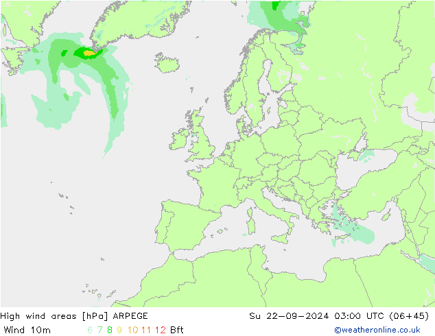 Izotacha ARPEGE nie. 22.09.2024 03 UTC