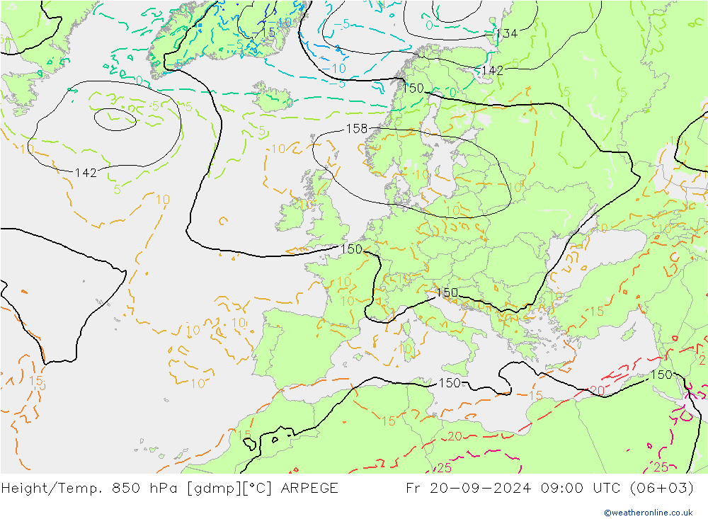 Height/Temp. 850 hPa ARPEGE Pá 20.09.2024 09 UTC