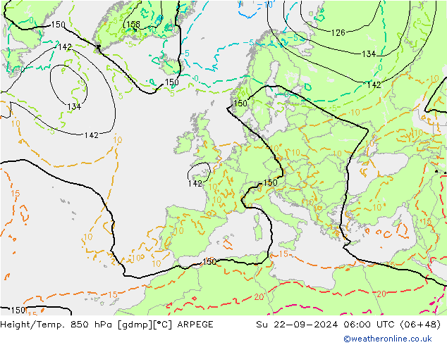 Height/Temp. 850 hPa ARPEGE So 22.09.2024 06 UTC