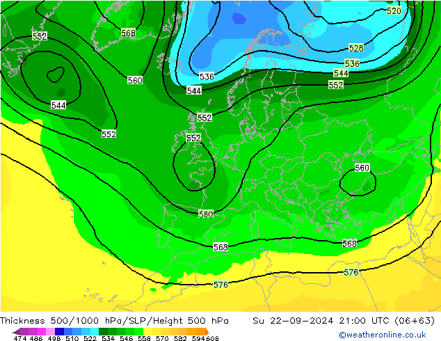 Thck 500-1000hPa ARPEGE Ne 22.09.2024 21 UTC