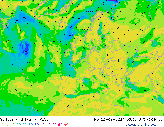 Surface wind ARPEGE Mo 23.09.2024 06 UTC