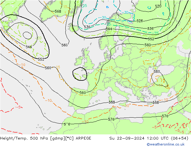 Height/Temp. 500 гПа ARPEGE Вс 22.09.2024 12 UTC