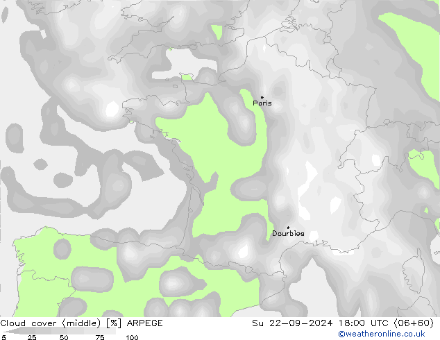 Cloud cover (middle) ARPEGE Su 22.09.2024 18 UTC