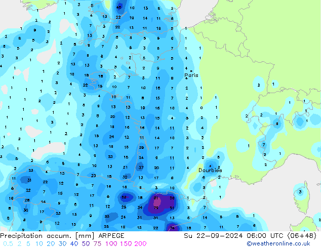 Nied. akkumuliert ARPEGE So 22.09.2024 06 UTC