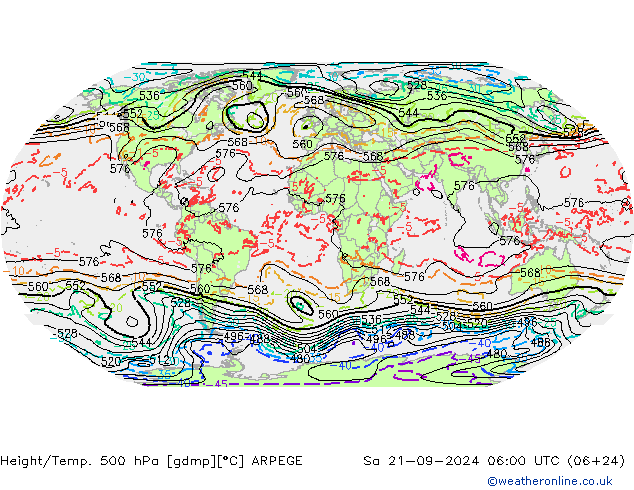 Height/Temp. 500 hPa ARPEGE Sa 21.09.2024 06 UTC