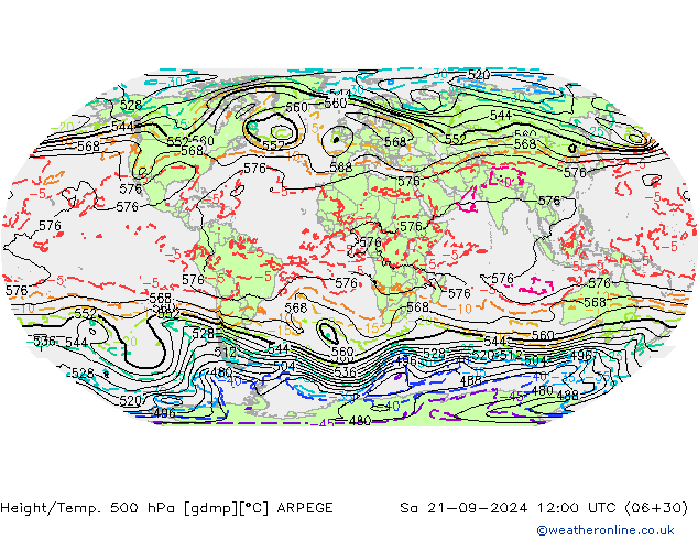 Height/Temp. 500 hPa ARPEGE Sáb 21.09.2024 12 UTC