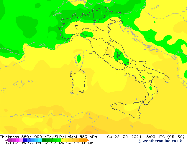 Thck 850-1000 hPa ARPEGE Su 22.09.2024 18 UTC