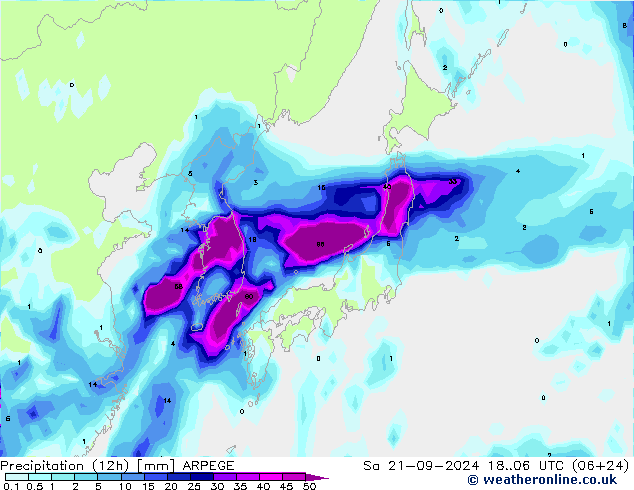 осадки (12h) ARPEGE сб 21.09.2024 06 UTC