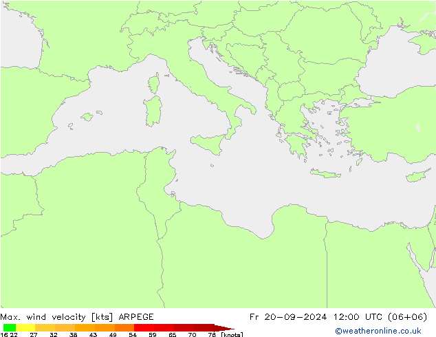 Max. wind velocity ARPEGE Fr 20.09.2024 12 UTC