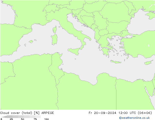 Cloud cover (total) ARPEGE Fr 20.09.2024 12 UTC