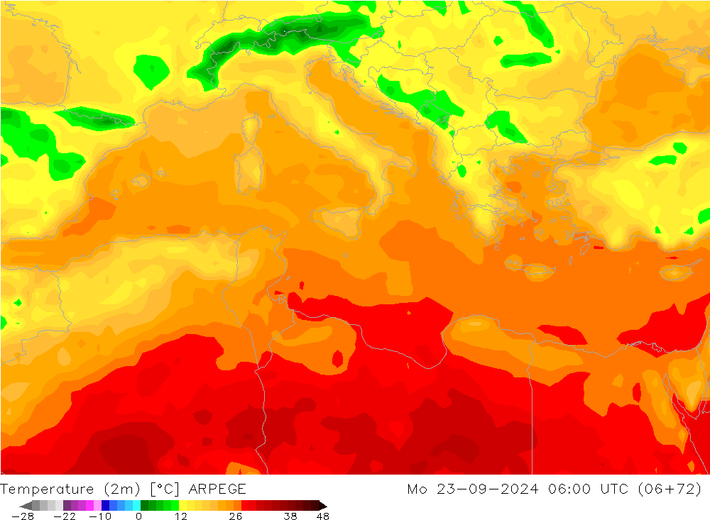 température (2m) ARPEGE lun 23.09.2024 06 UTC