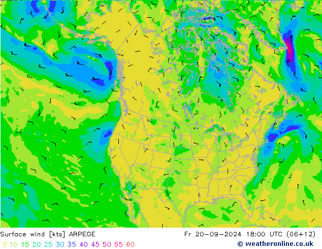 Viento 10 m ARPEGE vie 20.09.2024 18 UTC