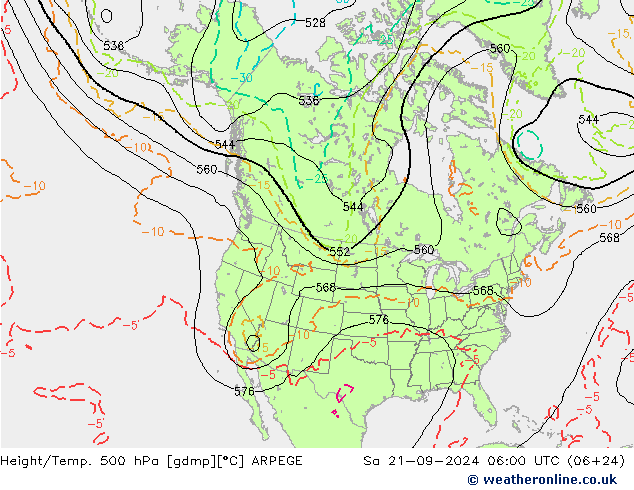 Height/Temp. 500 hPa ARPEGE Sáb 21.09.2024 06 UTC