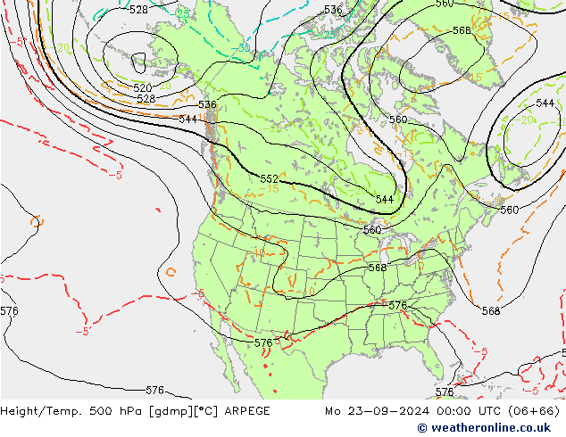 Height/Temp. 500 hPa ARPEGE Mo 23.09.2024 00 UTC