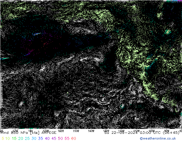 Wind 850 hPa ARPEGE Su 22.09.2024 03 UTC