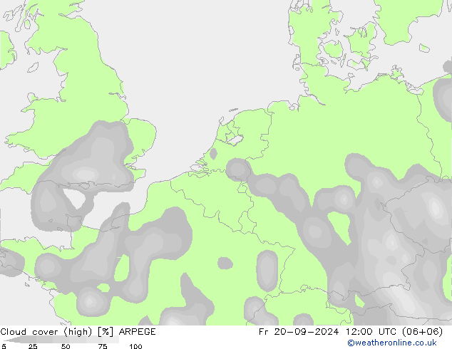 Cloud cover (high) ARPEGE Fr 20.09.2024 12 UTC