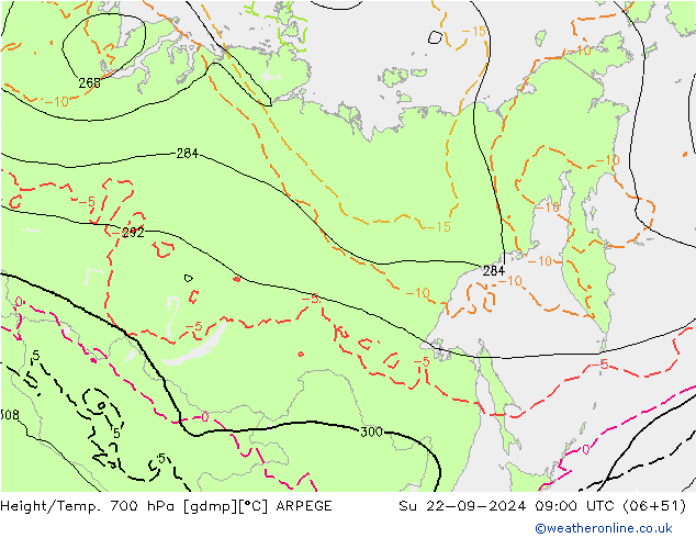 Hoogte/Temp. 700 hPa ARPEGE zo 22.09.2024 09 UTC