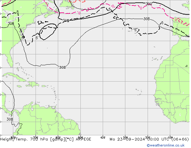 Geop./Temp. 700 hPa ARPEGE lun 23.09.2024 00 UTC