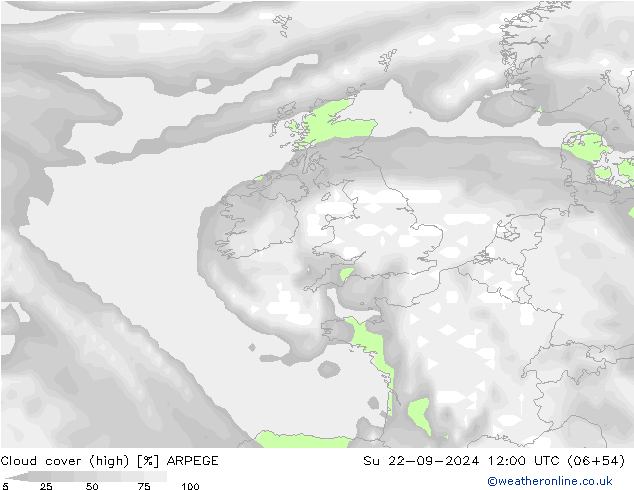 Cloud cover (high) ARPEGE Su 22.09.2024 12 UTC