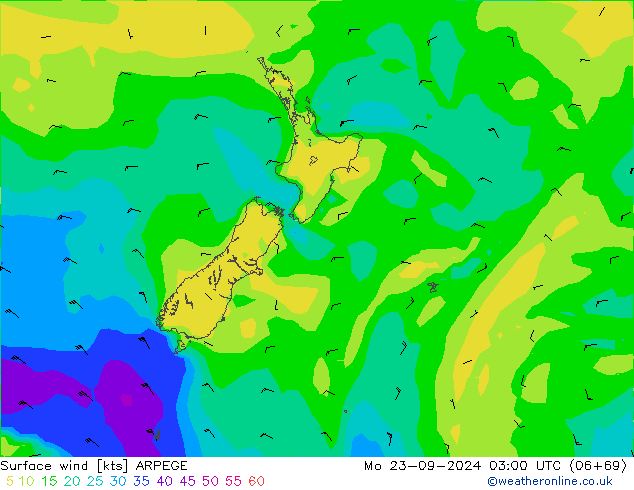 ветер 10 m ARPEGE пн 23.09.2024 03 UTC