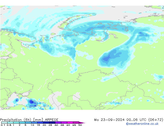 Precipitation (6h) ARPEGE Mo 23.09.2024 06 UTC