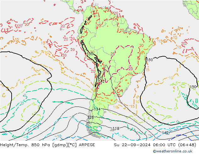 Height/Temp. 850 hPa ARPEGE Su 22.09.2024 06 UTC