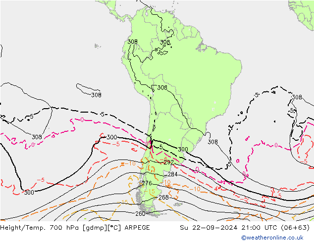 Height/Temp. 700 hPa ARPEGE Ne 22.09.2024 21 UTC