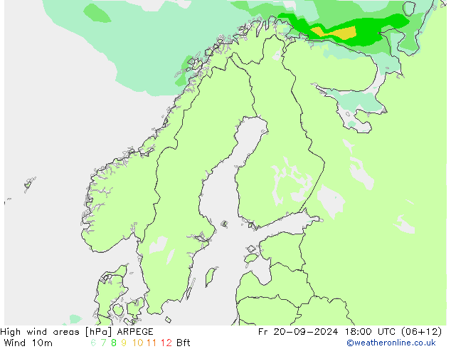 High wind areas ARPEGE пт 20.09.2024 18 UTC